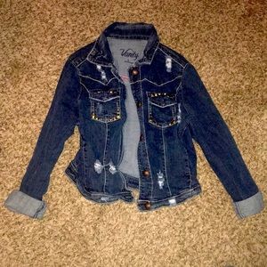 Vanity distressed girls sz Large jean jacket